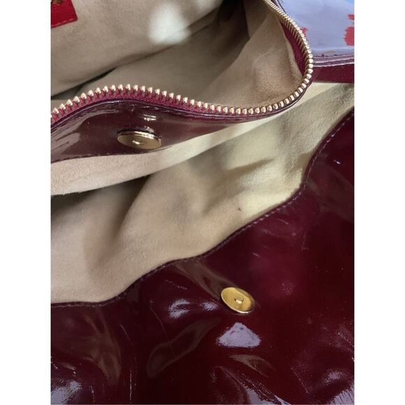 Jane August Designer Genuine Leather Made in Italy Burgundy Patent Large Bag Sat - Picture 4 of 16